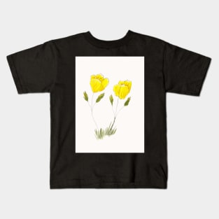 Yellow Flowers Sketch in Pen Ink and Watercolor Kids T-Shirt